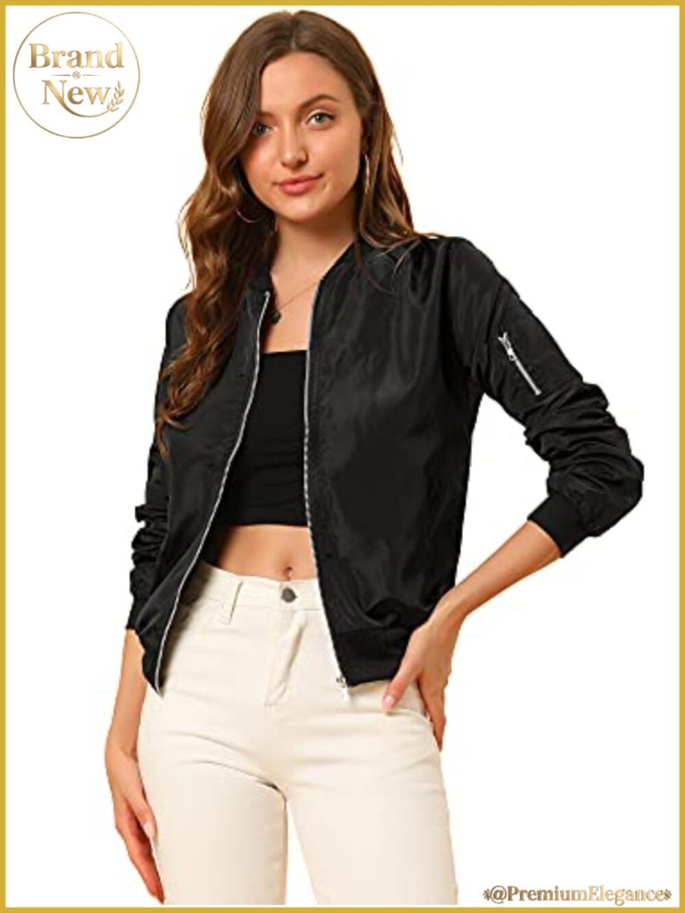 Women's Lightweight Zip Up Windbreaker Bomber Jacket Casual Full-Zip Long Sleeve